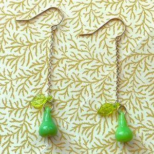 Vintage 🍒🍑🍐🍋Fruit Pear Bead Silver Earrings